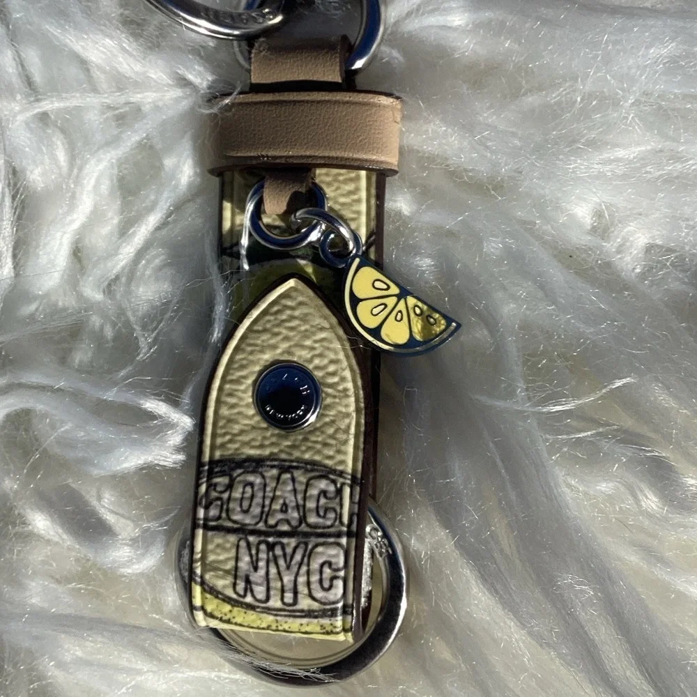 NWT Coach Trigger Snap Yellow Lemon Keychain Bag Charm with Silver Accents